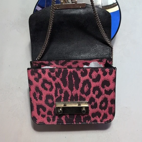 Furla Julia Mini Pink And Black Leopard Printed Leather Clutch/Crossbody 🔥 - Picture 10 of 14